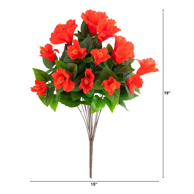 19-in UV Resistant Artificial Hibiscus Bush - Set of 3