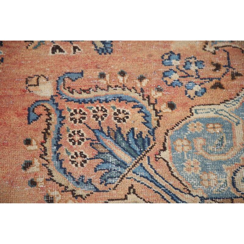 Hand Knotted Oriental 100% Wool Carpet Traditional Floral Oranges & Rust Mashad Area Rug - 9' 7'' X 6' 6''
