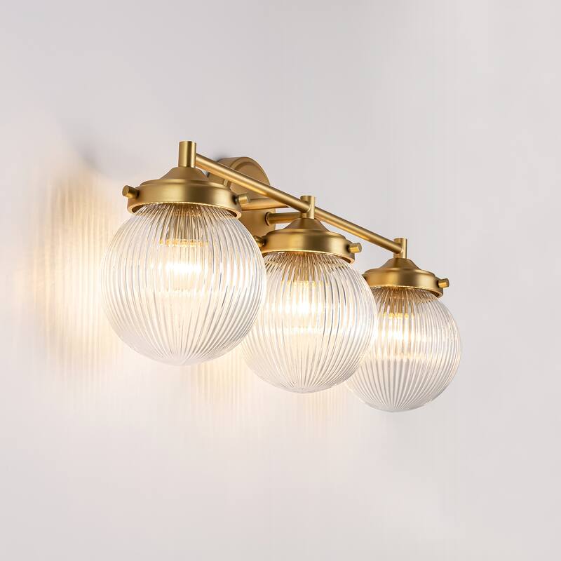 3-Light Modern Linear Ribbed Clear Glass Globe Bubble Bathroom Vanity Light over Mirror - 24.4 in. W x 9.6 in. H x 6.6 in. D