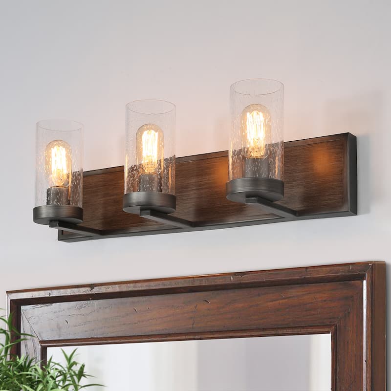 Fora 3-Light Modern Farmhouse Dark Wood Bathroom Vanity Light Wall Sconce - L22"x H 6.5" x E7"