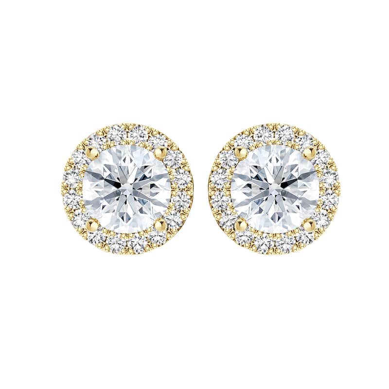 Auriya 14k Gold Lab Grown Halo Round Diamond Stud Earrings 0.50 to 8.00 ct. tw. Push-Back (F-G VS) - White