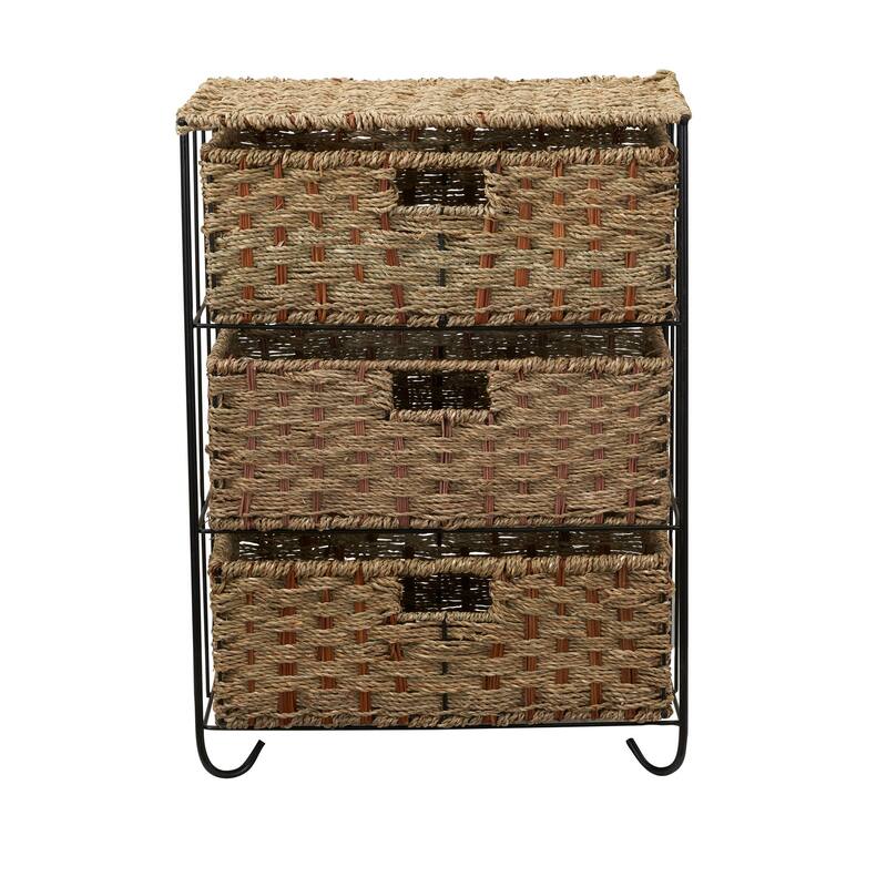 Household Essentials Handwoven Seagrass 3-Drawer Wicker Storage Unit