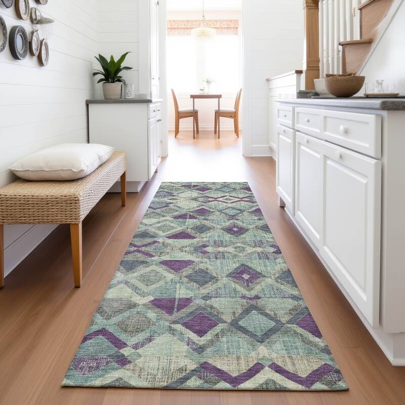 Premium Washable Super Soft Boho Geo Mayfield Rug - Seafoam - 2'3" x 7'6"