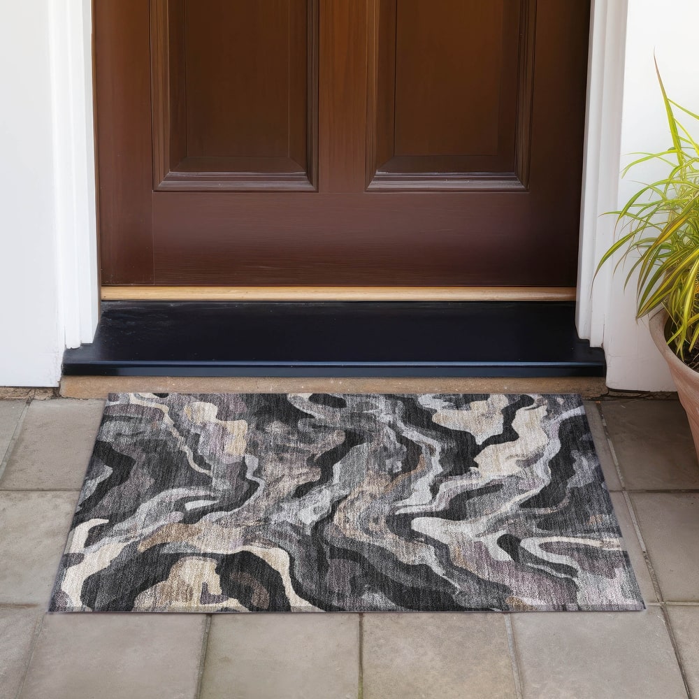 Machine Washable Indoor/Outdoor Modern Brushstrokes Chantille Rug