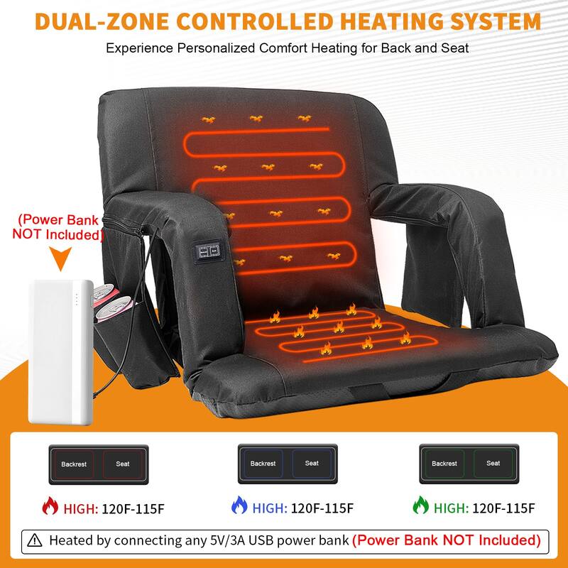 DoCred Heated Stadium Seat with Back and Arm, 6 Reclining Positions