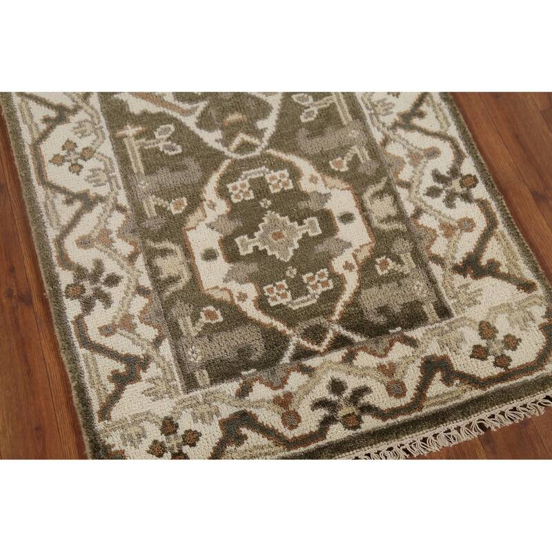 Green Oushak Oriental Runner Rug Hand-Knotted Transitional Wool Carpet - 2'6"x 9'8"