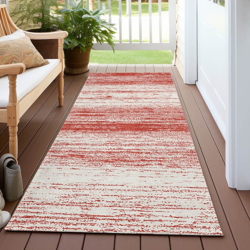 Machine Washable Indoor/ Outdoor Chantille Ombre Stripes Rug - Red - 2'3" x 7'6"