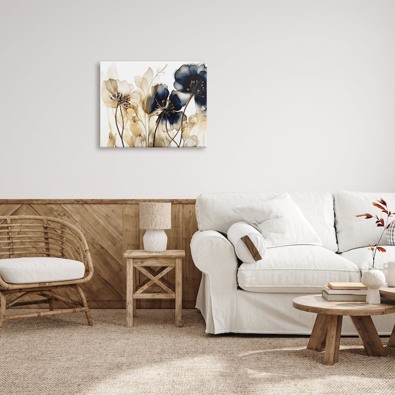 Stupell Navy & Gold Flowers Canvas Wall Art Design by LSR Design Studio