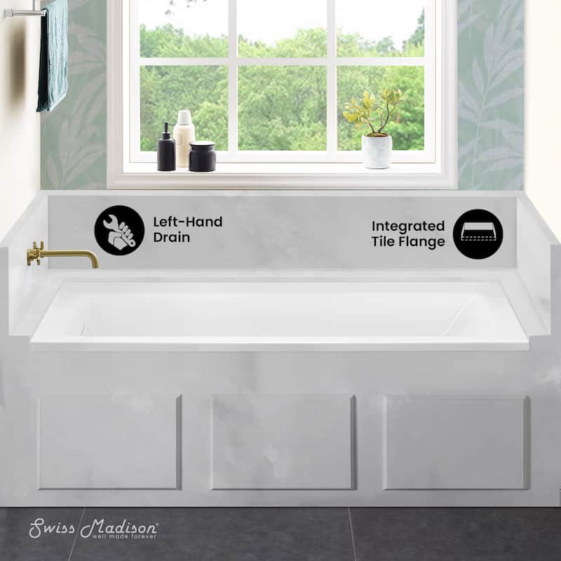Voltaire 60 X 32 Left Drain Soaking Alcove Bathtub In Glossy White With Integrated Overflow, Drain Included