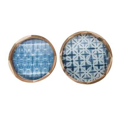 Transpac Wood 16 in. Multicolor Spring Trays with Patterns Set of 2