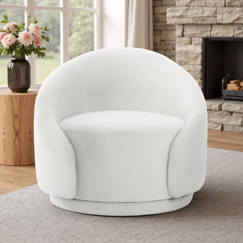 35" W Modern Upholstered Velvet/ Boucle Barrel Swivel Chair