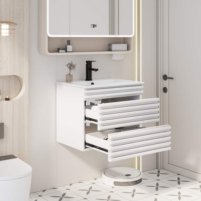 Bathroom Vanity with Drop-In Ceramic Sink Wall-Mounted Storage Cabinet
