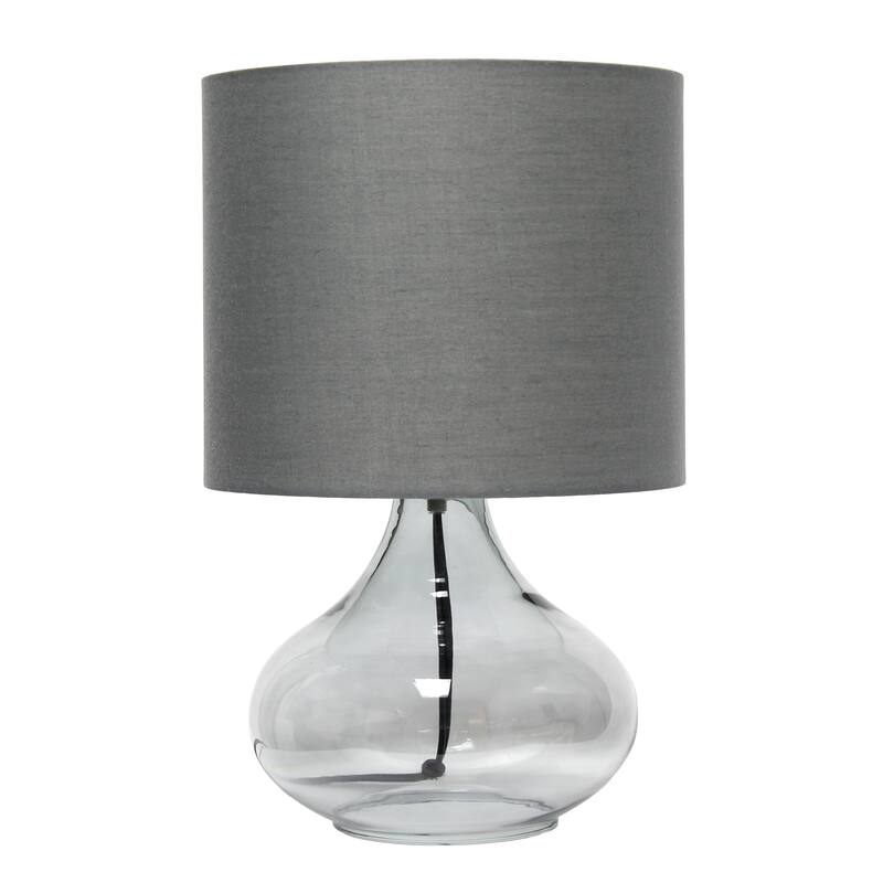 13.75" Decorative Glass Accent Table Lamp with Soft Fabric Shade Perfect for Living Room or Bedroom - 9"L x 9"W x 13.75"H - Smoke, Grey 