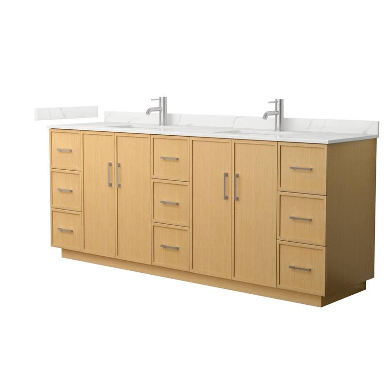 Wyndham Collection WCH7474-84D-QTZ-UNSMXX Elan TK 84" Free Standing - Light Oak / Giotto Quartz Top / Brushed Nickel
