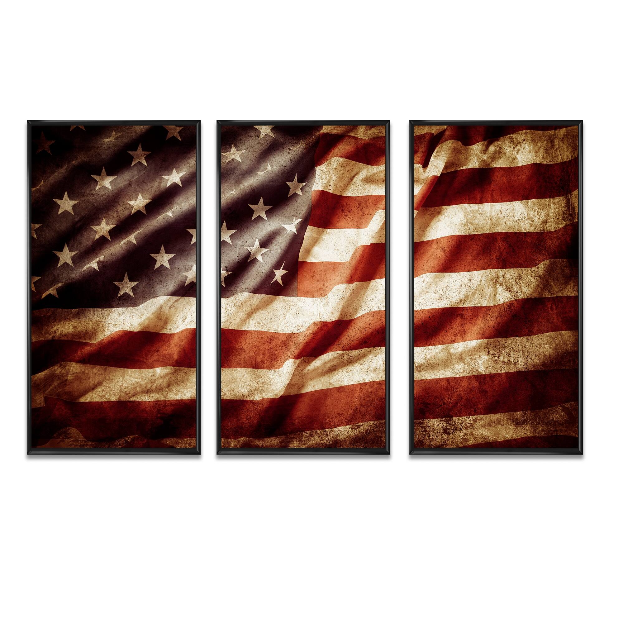 Designart "American Flag" Maps & Flags Framed Art Set of 3 4 Colors