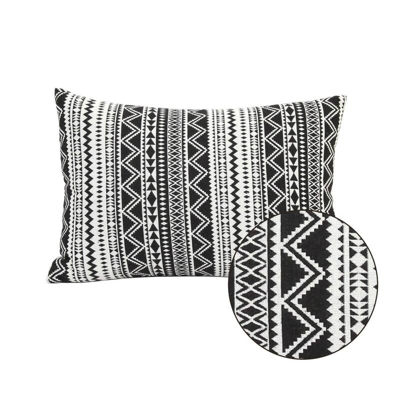 HomeRoots 14" X 20" Black And White Fabric Lumbar Throw Pillow