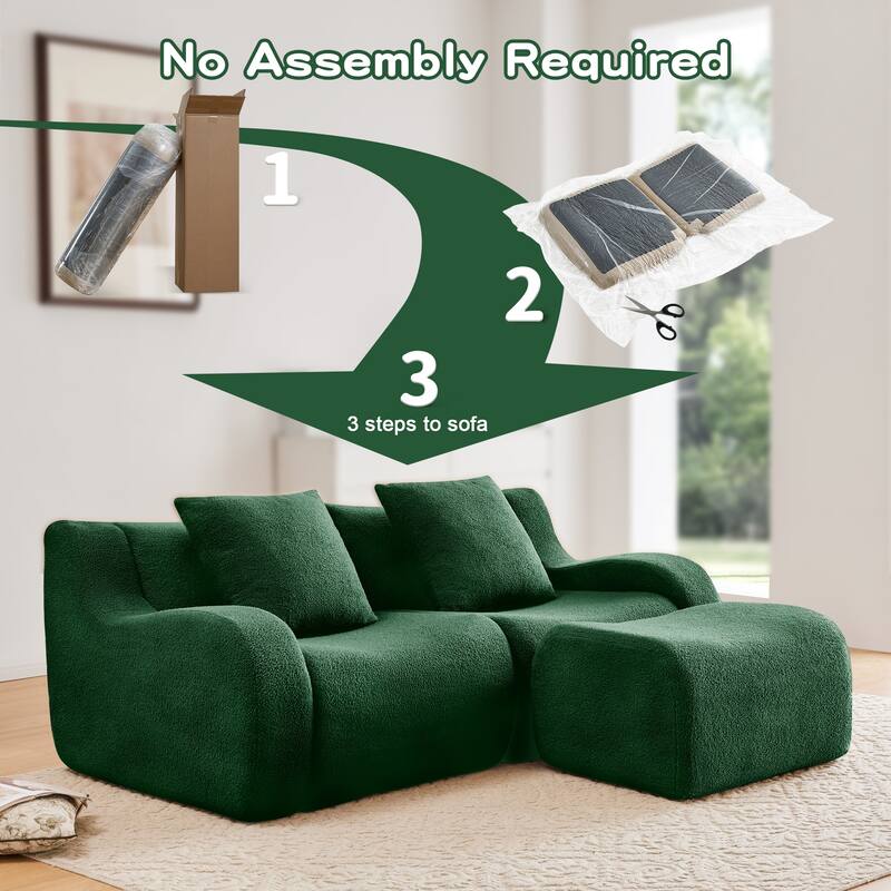 Anmytek Plush L-Shaped 2-Seater Teddy Fabric Sofa - No Assembly Required