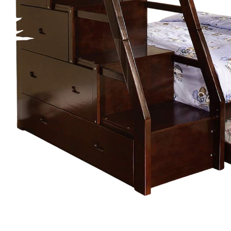 Ellon Twin over Full Bunk Bed, Espresso Brown Solid Wood, Drawers