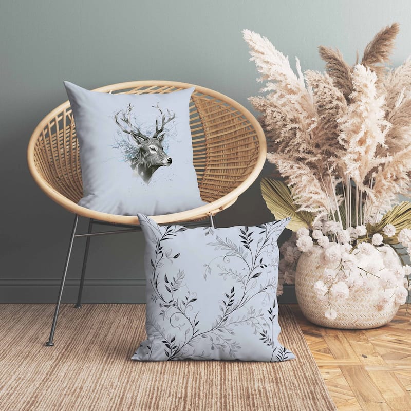 Leaf & Horn Harmony Indoor/Outdoor Reversible Throw Pillow Skyblue and Green