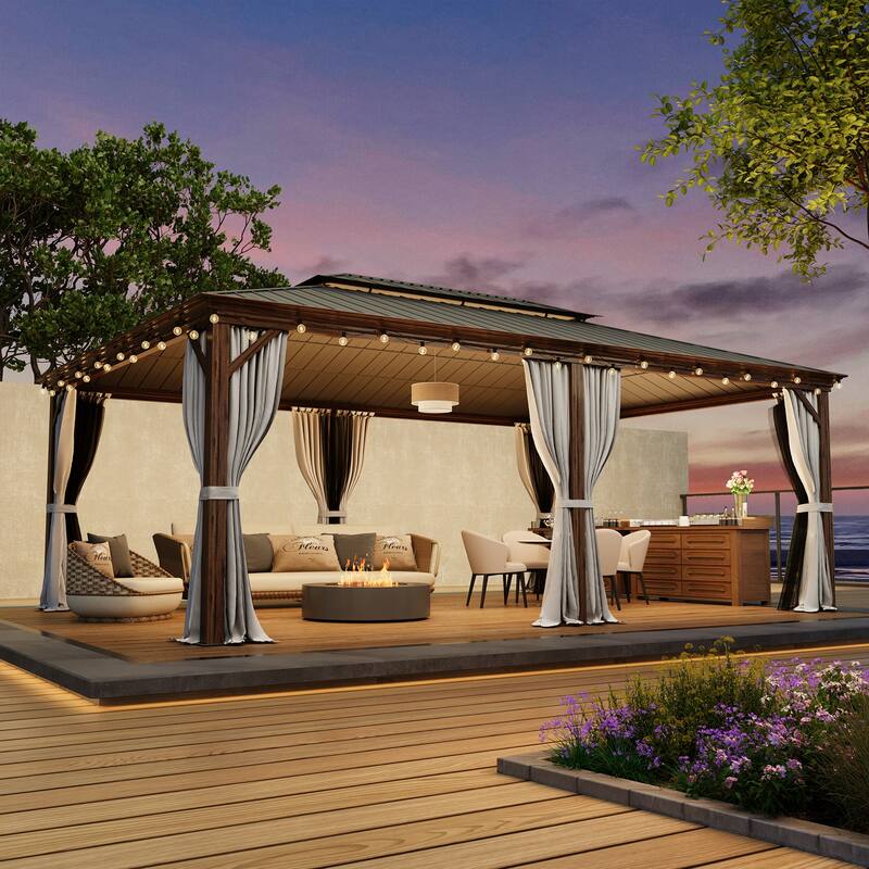 EROMMY Hardtop Gazebo with Galvanized Steel Roof - Waterproof Aluminum Pergola - All-Weather Metal Gazebo for Patio, Poolside
