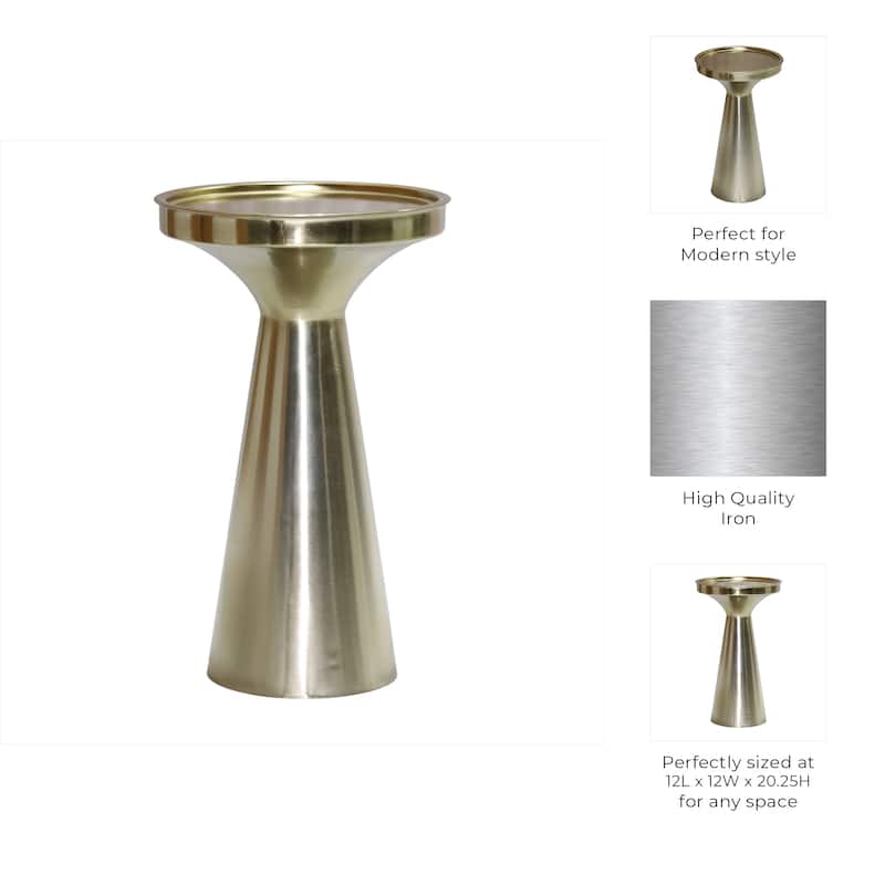 Metal Side Table Round Tray Top Tapered Base Narrow Accent - 20" Gold - 12" x 12" x 20"