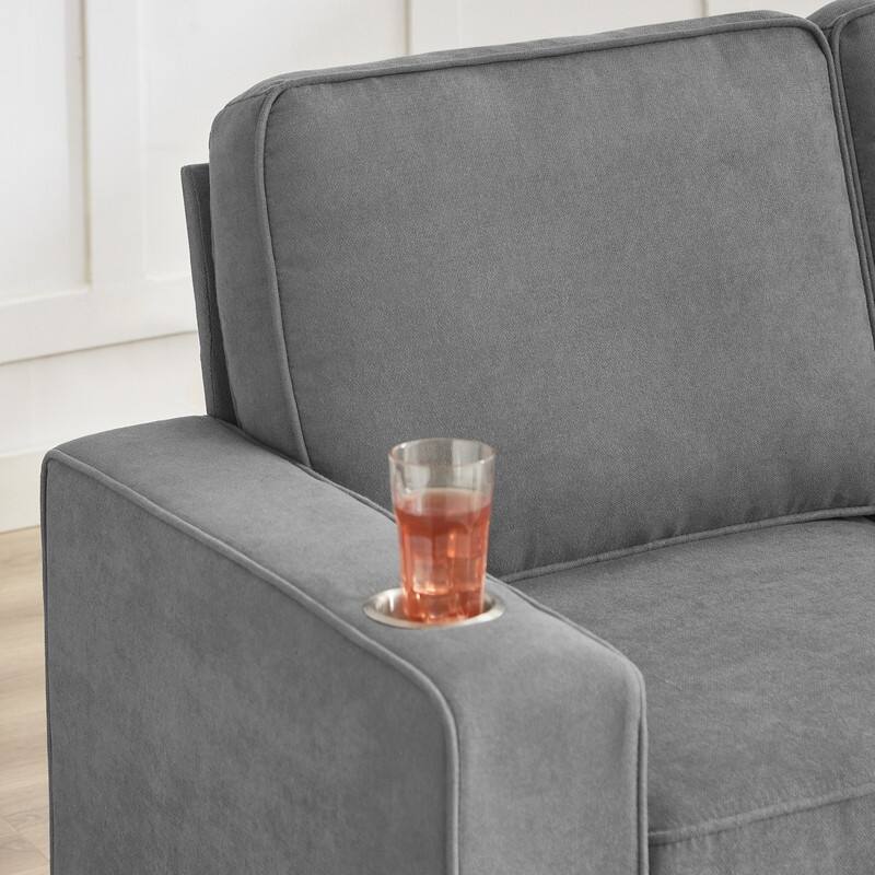 83.86" Modern 3-Seat Snowfleece Sofa - Expandable Couch with Cup Holders for Living Room, Bedroom, Office