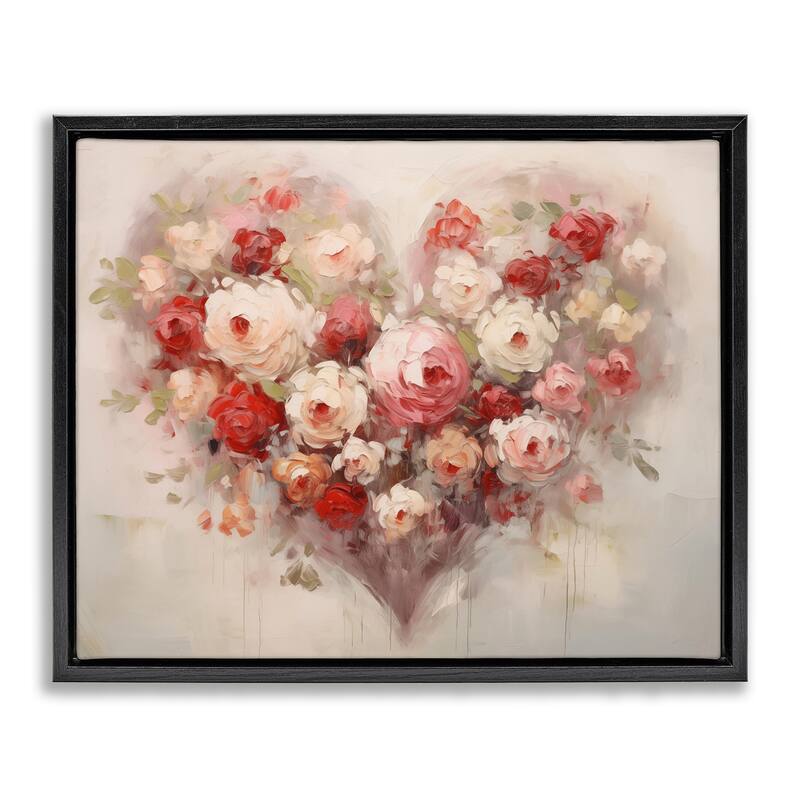 Stupell Valentine Roses Heart Framed Floater Canvas Wall Art Design By Arlington Prints - 31 x 25 - Black