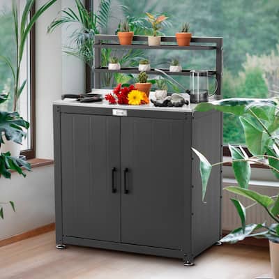 Feasto Stainless Steel Garden Potting Bench with Storage Cabinet