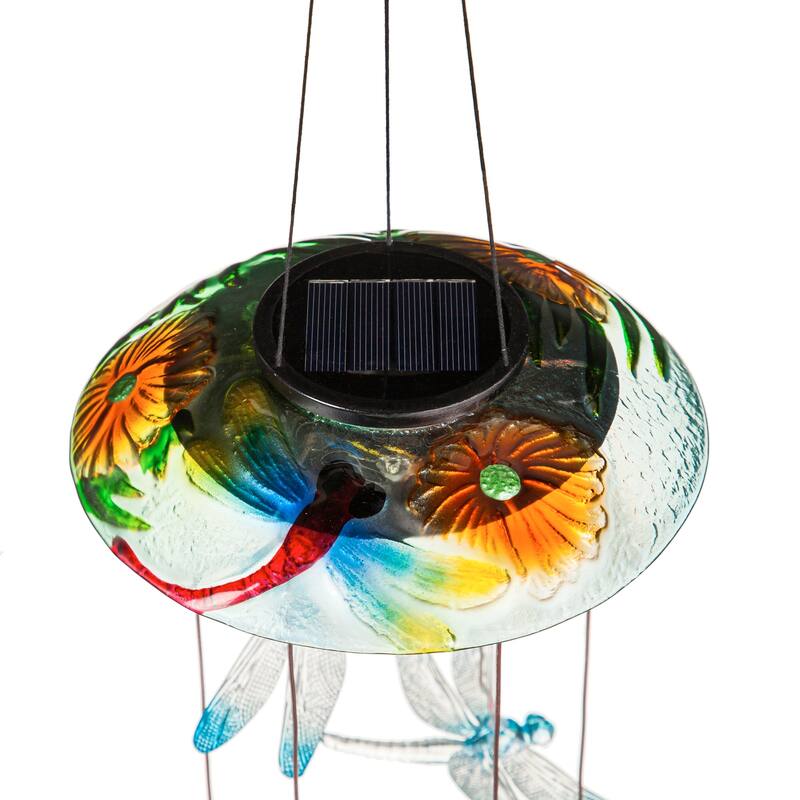 29 in. Dragonfly Hand-Painted Color-Changing Solar Mobile