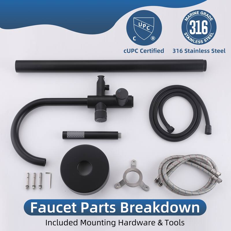 Modland 46'' Outdoor Shower System 316 Stainless Steel Thermostatic Freestanding Poolside Faucet with Swivel Spout - 46'' H