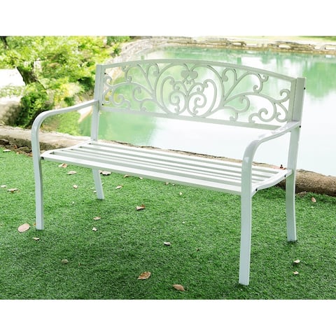 Garden Bench White Scroll Backrest 50 Inch Long