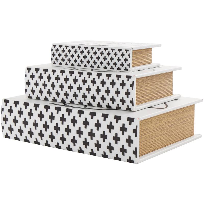 Faux Leather or Linen Fabric Book Storage Box - Set of 3 White, Beige, Black, Red or Light Gray - Roche River Decor