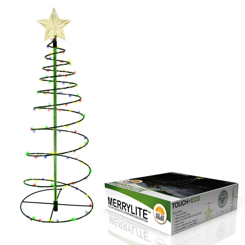 2 Ft. Tall Solar Pre-Lit LED Metal Christmas Tree Holiday Light Decoration - Multicolor or White