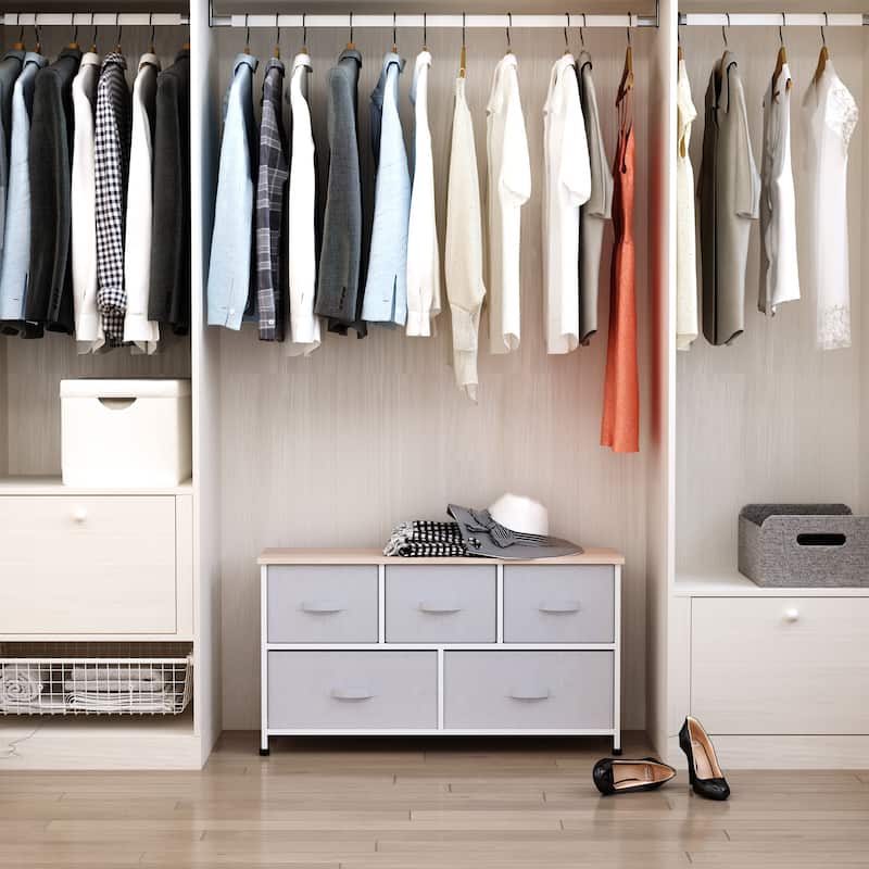 Porch & Den Dow Grey/ White 5-drawer Storage Cube Dresser with Fabric Bins - 5-drawer - Grey