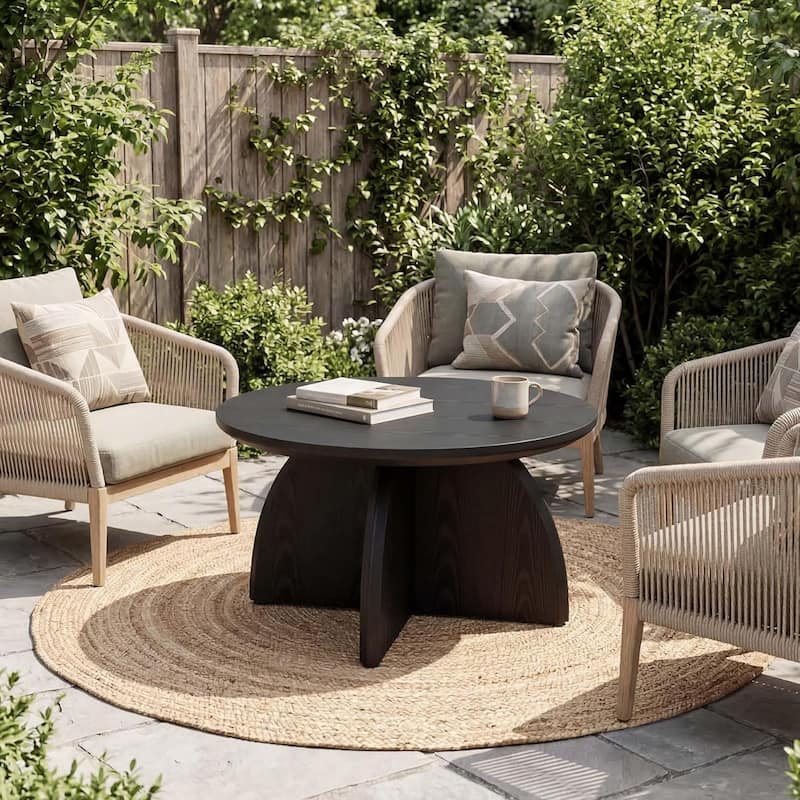 Modern Black Round Coffee Table, 31.5" Circle Center Table for Living Room & Home Office, Easy Assembly Low Cocktail Table