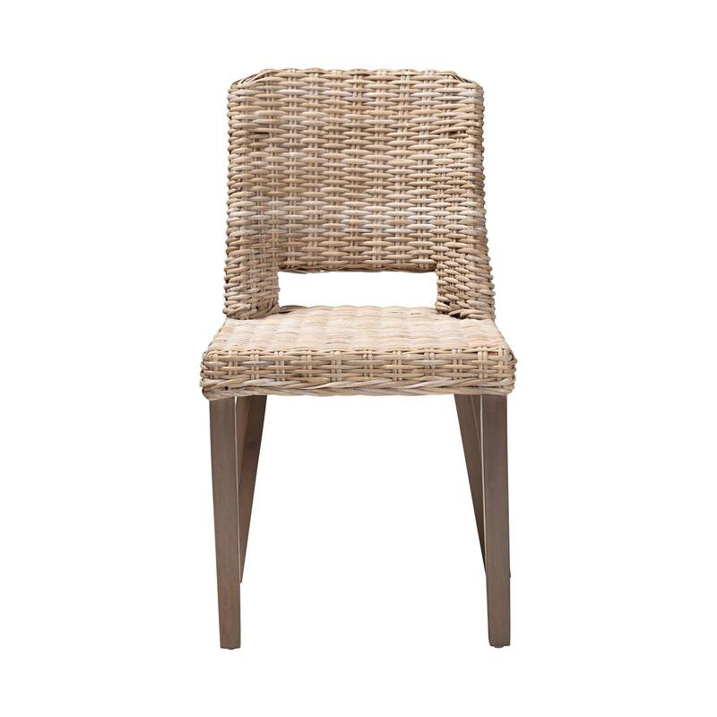 Magy Bohemian Natural Rattan/ Mahogany Wood Dining Chair