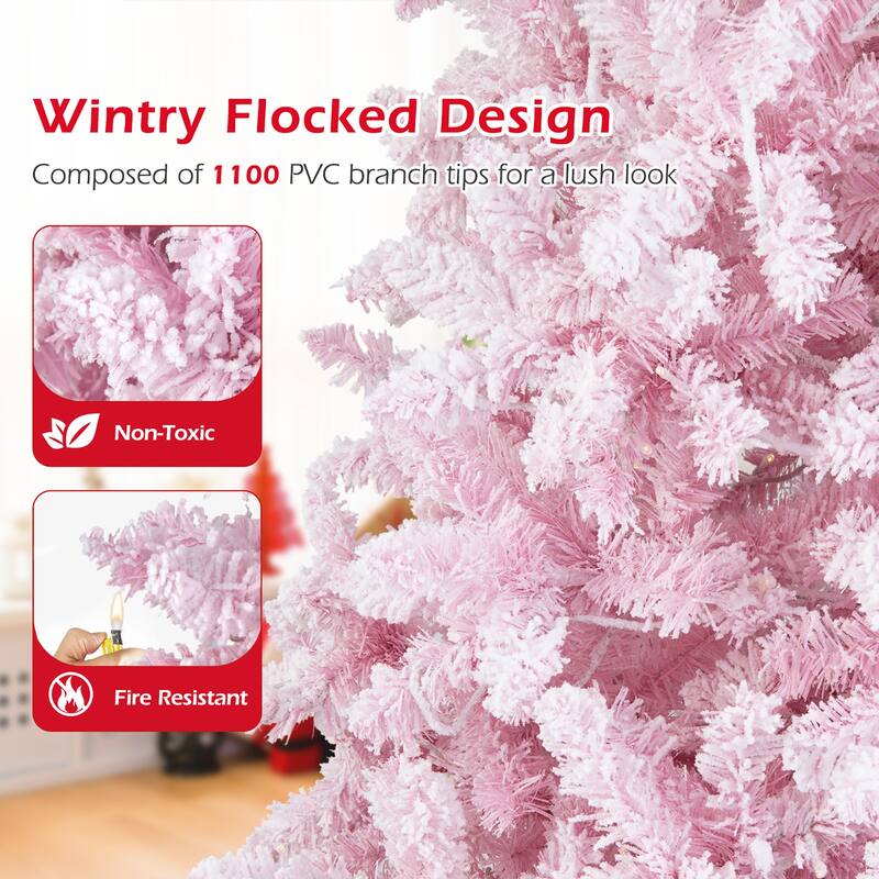 Gymax 7.5FT Pre-Lit Hinged Artificial Snow Christmas Tree Decor Tree