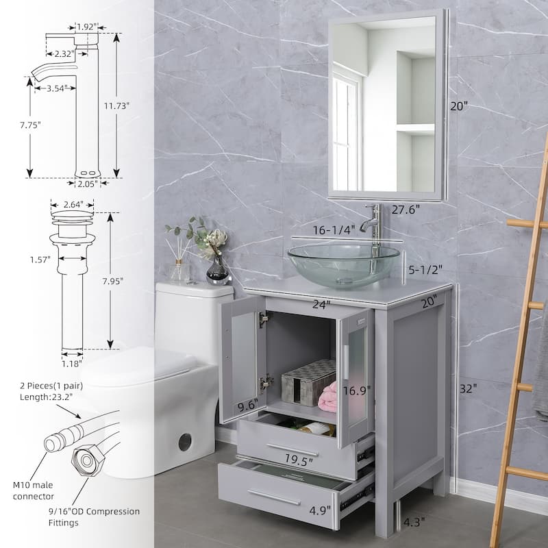 48" Bathroom Vanity Set Vessel Sink Faucet W/ Small Cabinet Combo