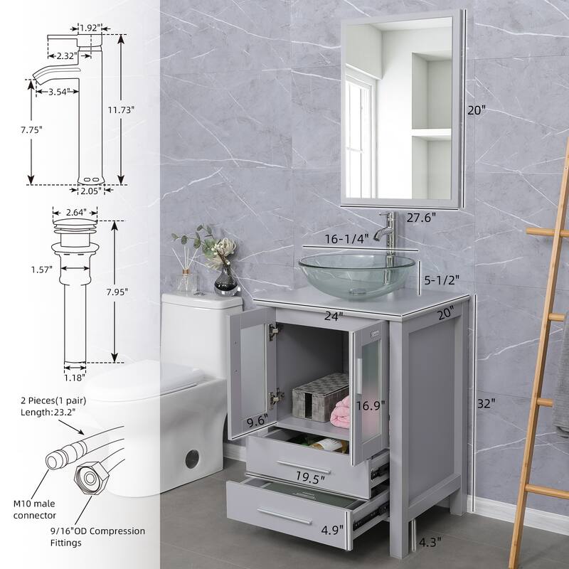 48" Bathroom Vanity Set Vessel Sink Mirror Faucet W/ Small Cabinet Combo