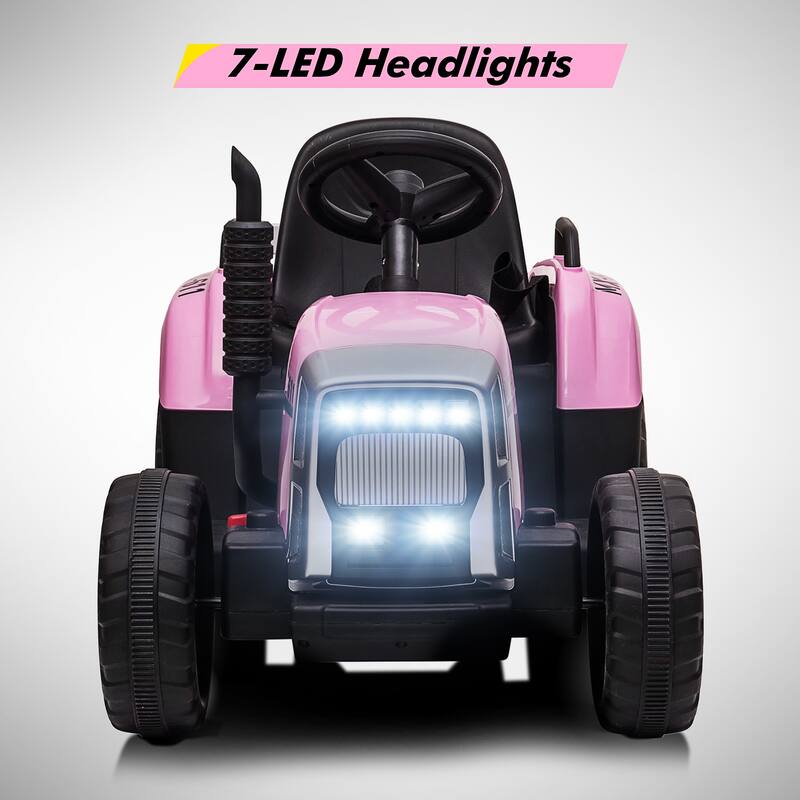 12V Kids Electric Tractor w/Remote Control Treaded Tires,Battery Powered Ride On Tractor with Trailer & 2+1-Gear-Shift