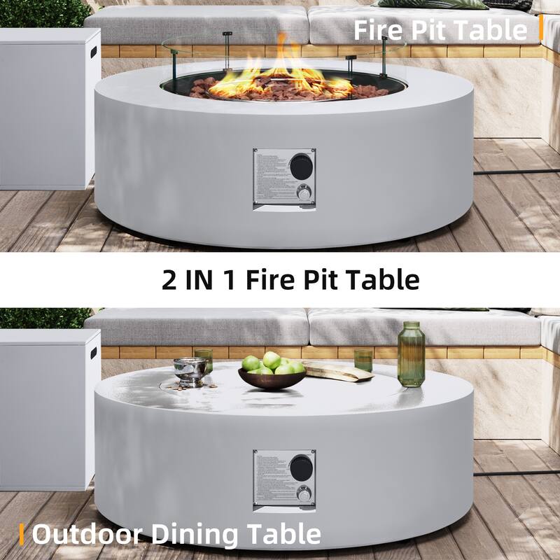 Patio Watcher Outdoor 42in./56in. Iron Fire Pit Table with Propane Tank Cover and Glass Wind Guard
