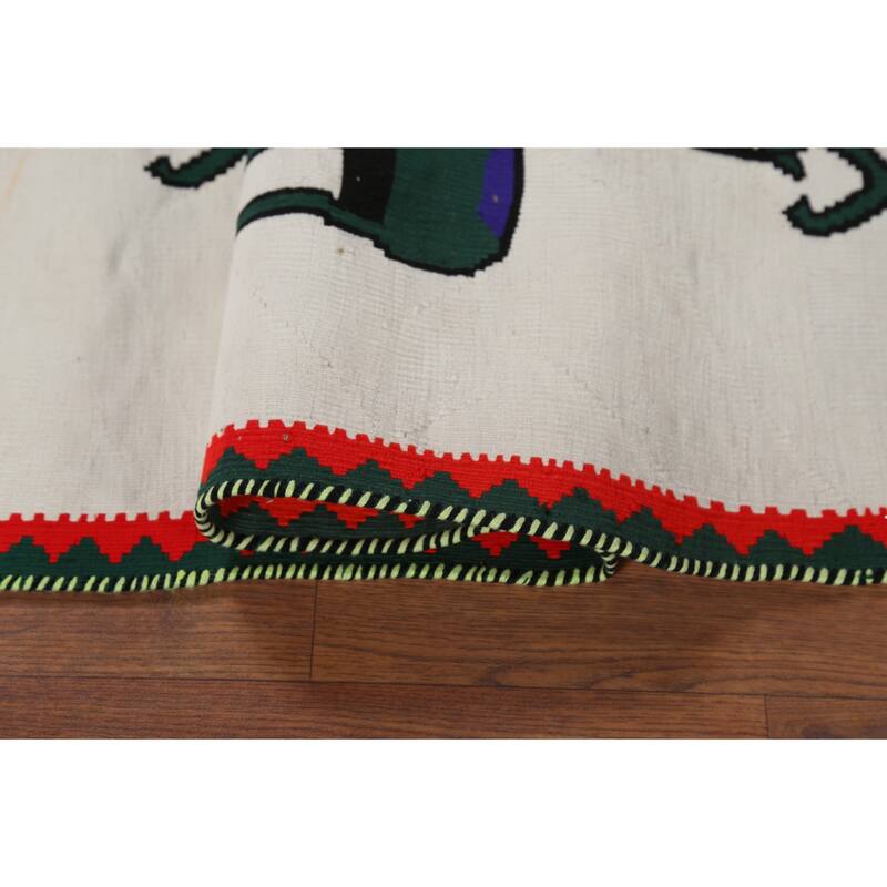 Animals Tribal Kilim Persian Vintage Foyer Rug Hand-Woven Wool Carpet - 2'10"x 4'3"