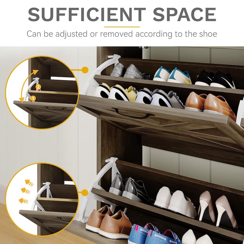 Moasis Farmhouse Shoe Storage Cabinet with 2 Flip Drawers for 16 Pairs Entryway Shoe Storage with Shoe Bench