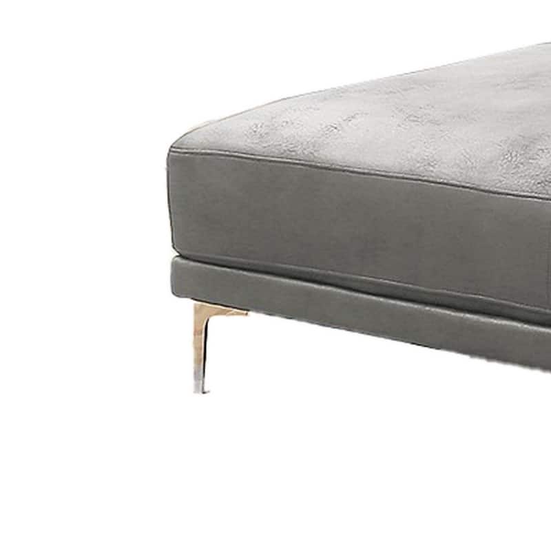 Leatherette Ottoman with Sleek Metal Feet, Gray