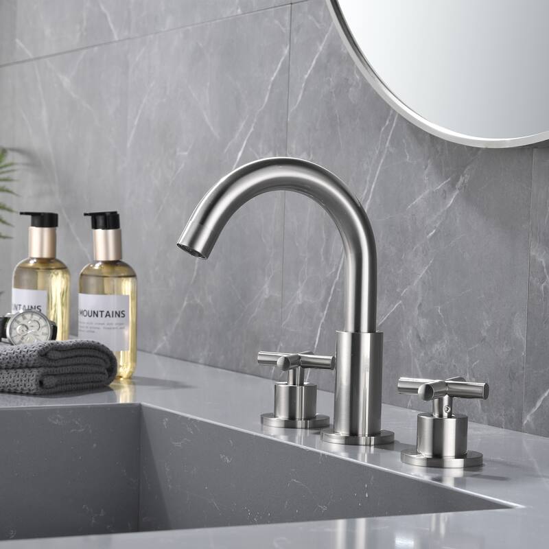 8.2"H Solid Brass Widespread 2-handle Bathroom Sink Faucet
