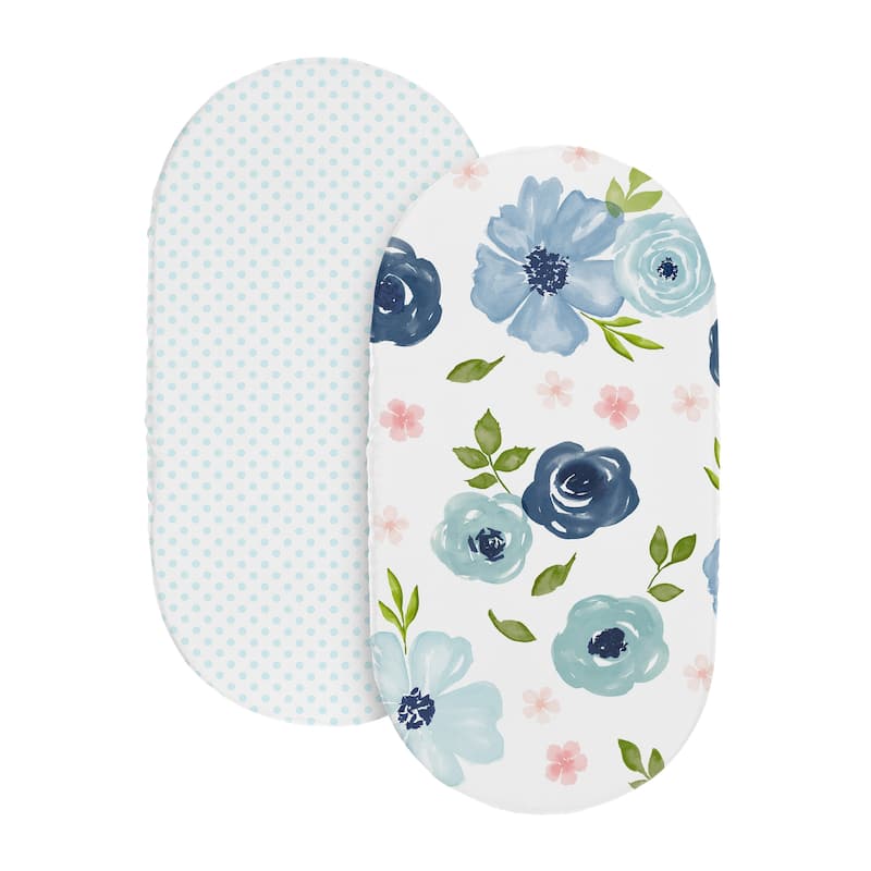 Sweet Jojo Designs Blush Pink Blue Boho Floral Girl 2 Pack Baby Bassinet Fitted Sheets Bohemian Farmhouse Shabby Chic Watercolor