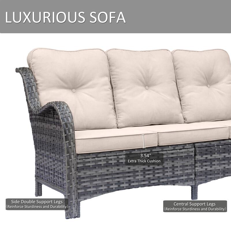 Outdoor Wicker Patio Conversation Seating Sofa Sets with Swivel Chairs