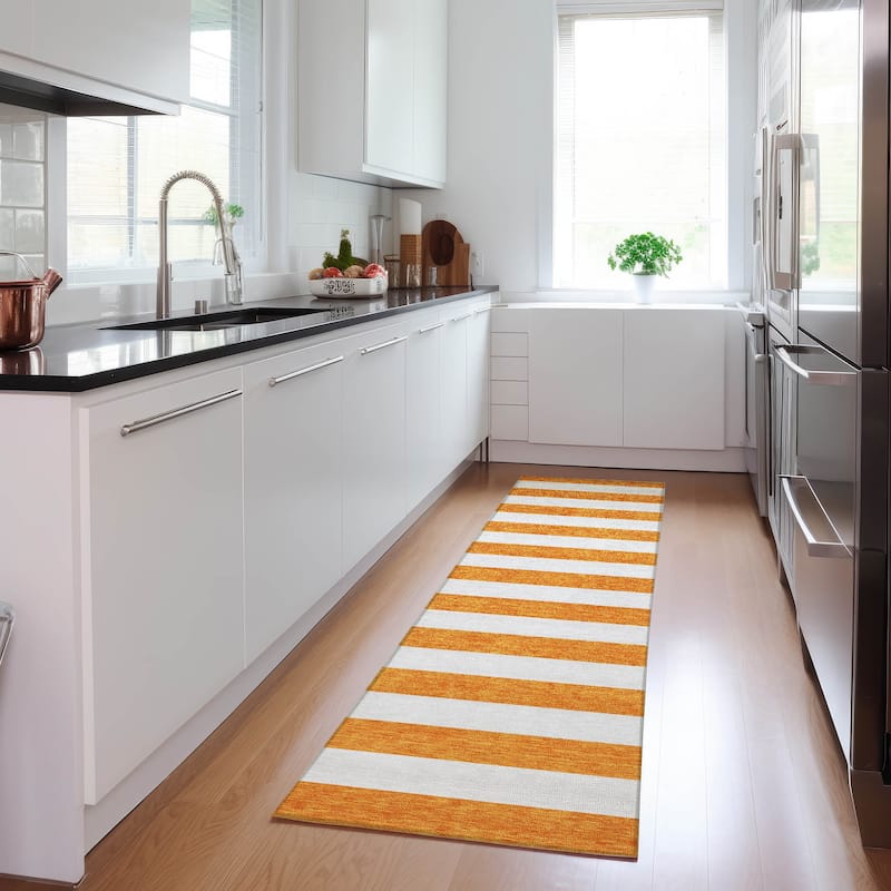 Machine Washable Indoor/ Outdoor Cabana Striped Chantille Rug