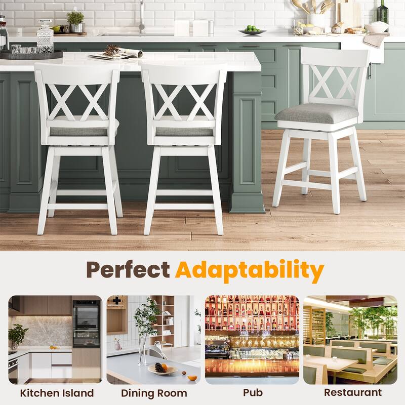 Gymax 26'' Bar Stool Wooden Chair Set of 4 w/Contoured Backrest Swivel