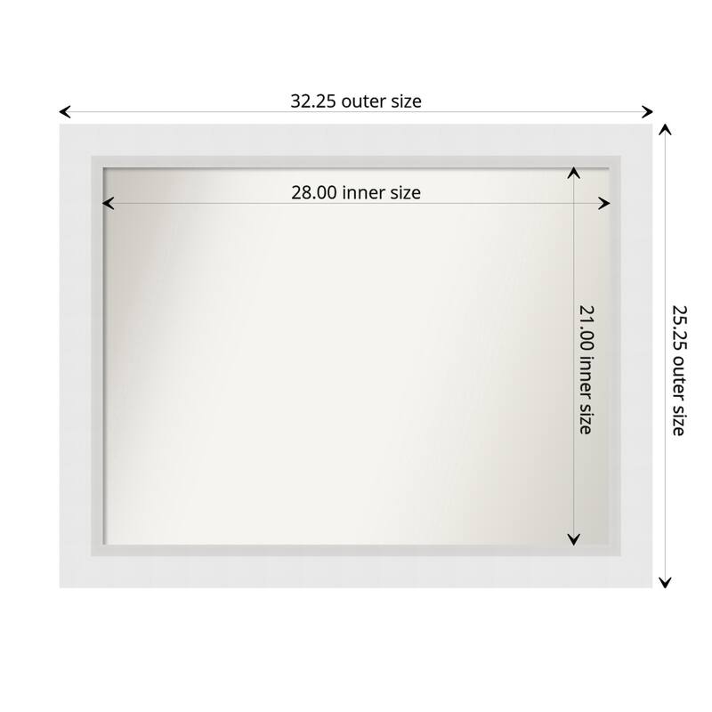Blanco White Framed Non-Beveled Custom Wall Mirror, Bathroom Vanity Mirror - Outer Size: 32.25 x 25.25